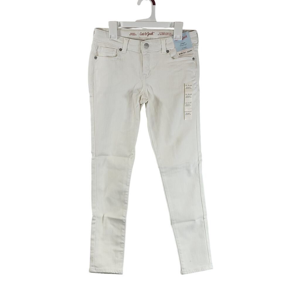Cat & Jack Girls Skinny Adjustable Waist Jeans, White, Size 12 Plus, NWT